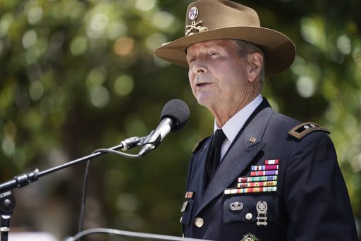 Major-General-Kent-Hillhouse-US-Army-Ret.-is-a-35-year-career-military-Veteran-and-President-of-the-Veterans-Memorial-Support-Foundation SPEAKING UP - Maj. Gen. Kent Hillhouse, U.S. Army (Ret.) serves as president of the Veterans Memorial & Support Foundation. Here he’s pictured addressing an audience of about 1,500 at the dedication of The Flame of Liberty Memorial.