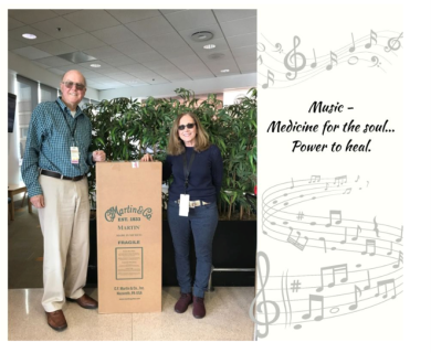 "Music: Medicine for the soul. Power to heal." - photo of a guitar donation