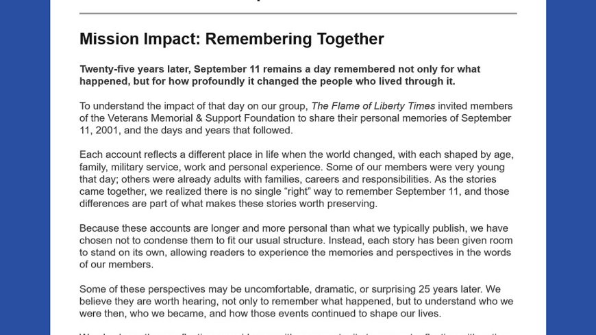VMSF September 2026 Newsletter: Remembering 9/11