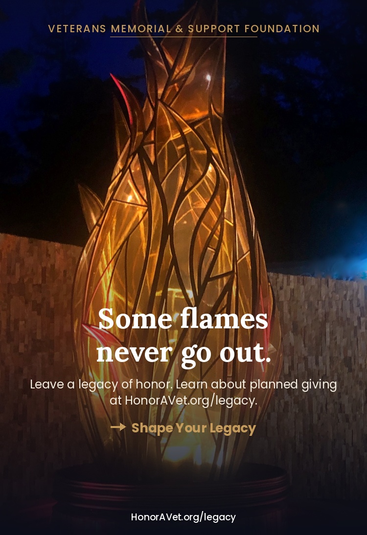 Some flames never go out legacy giving campaign artwork featuring the Flame of Liberty Memorial